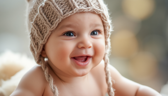 sitting baby with a hat