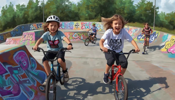 2 girls on bycicles